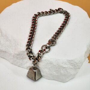 Emco Silver Tone Curb Chain Bracelet Geometric Dangle Charm Chunky Statement